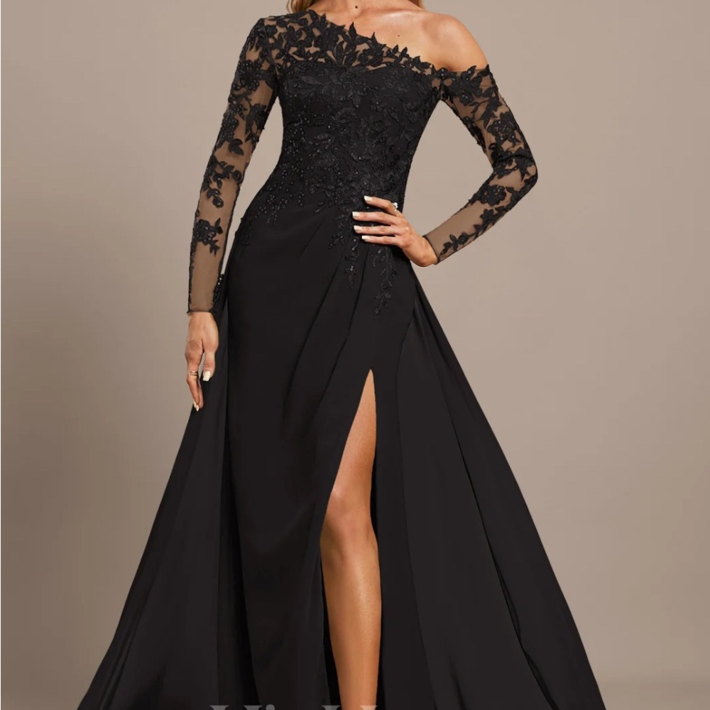 JJs House Elegant Black Lace Long Sleeve Gown